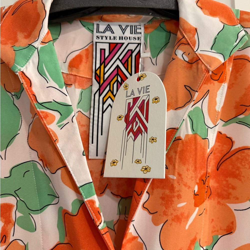 La Vie Floral Mini Dress - Orange and Green